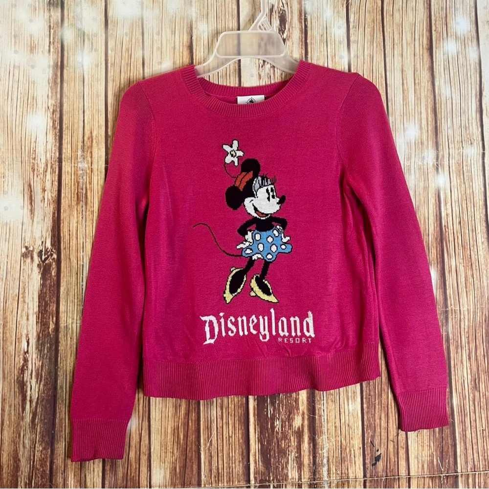 Disney Minnie Mouse Girl’s Disneyland Knit Pullover Sweater Pink Graphic Size L